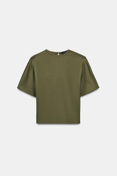 Zara Атласный топ с подплечниками и бретелями купить с доставкой.