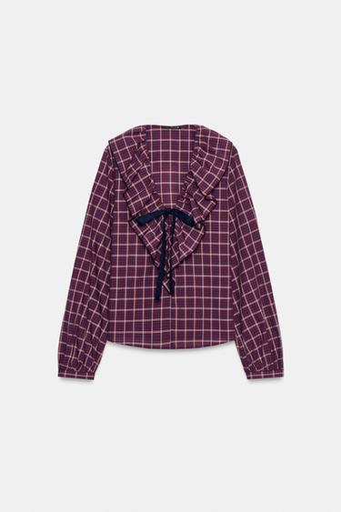 Zara Блузка в клетку с бантом