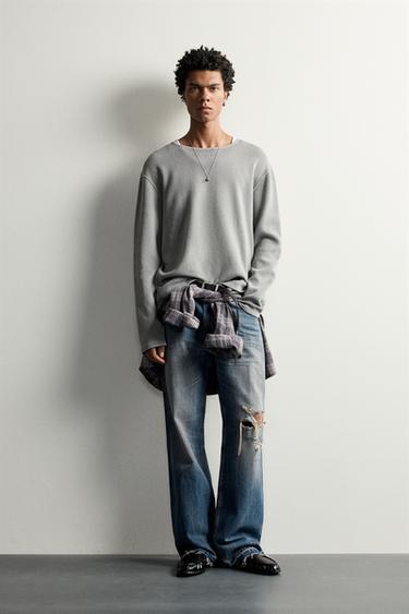 Zara Свободный свитшот с рубчатой текстурой и эффектом стирки