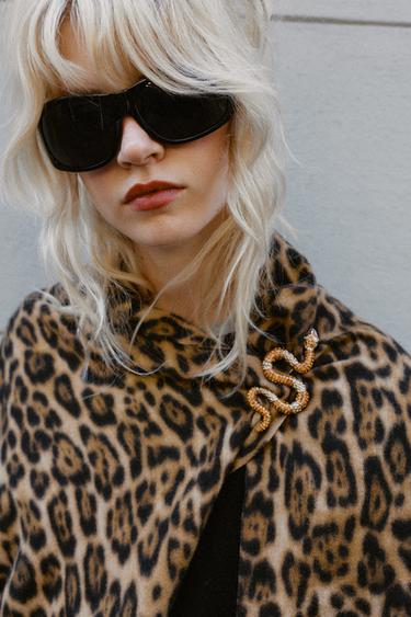 Zara Брошь из металла с принтом под кожу змеи и стразами
