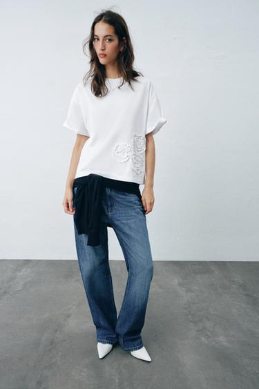Zara Футболка с текстурным цветочным принтом