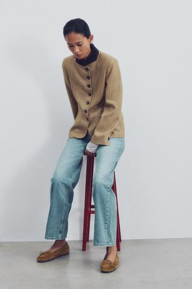 Zara Лоферы из замши с разрезом и бантом
