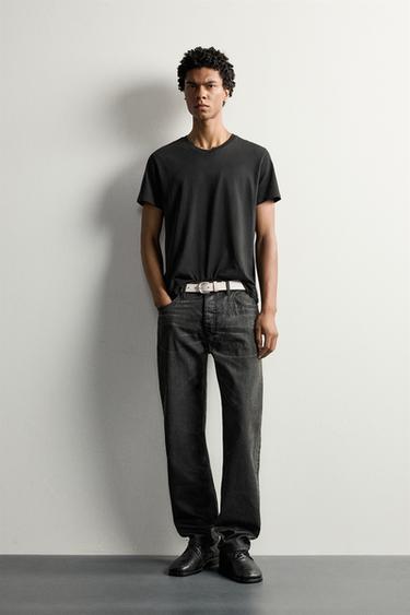 Zara Джинсы прямого кроя с восковым эффектом