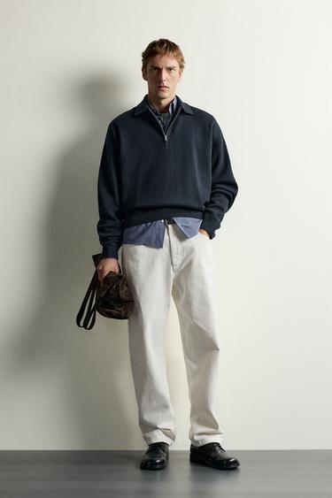 Zara Вязаная поло с воротником на молнии