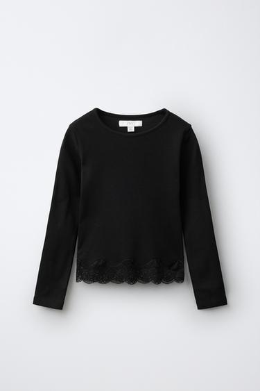 Zara Футболка с кружевной отделкой в рубчик