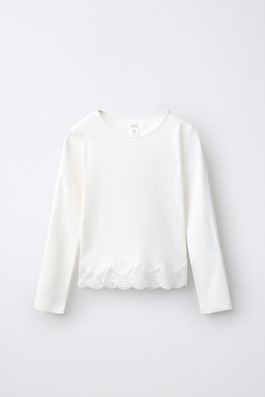 Zara Ребристая футболка с кружевом купить с доставкой.