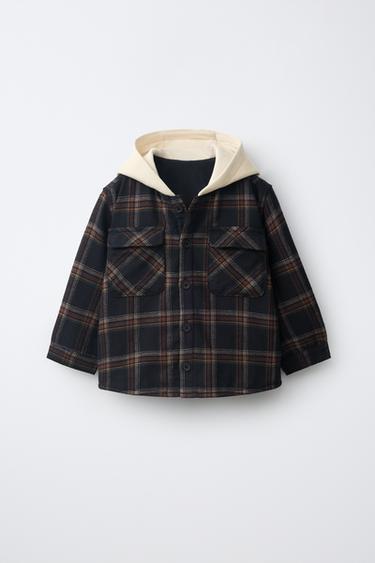 Zara Флисовая куртка-рубашка с капюшоном в клетку купить с доставкой.