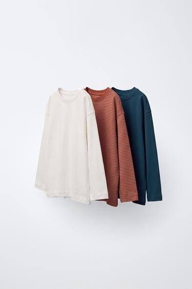 Zara Набор из трёх футболок с длинным рукавом в полоску и однотонных купить с доставкой.