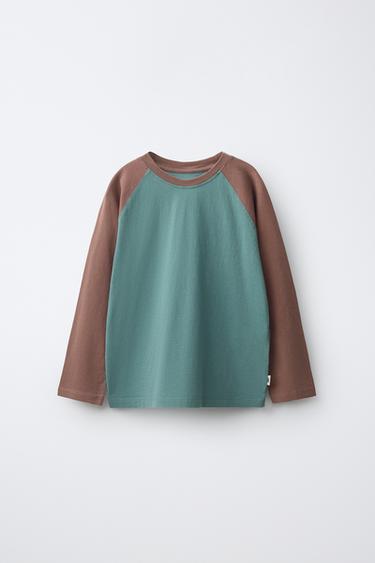 Zara Футболка с длинными рукавами реглан контрастного цвета