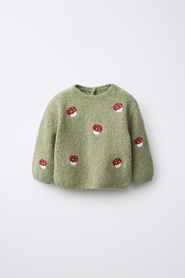 Zara Вязаный джемпер с вышитым грибком