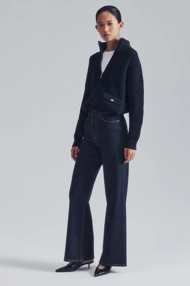 Джинсы с высокой талией и широкими штанинами zw collection comfort
