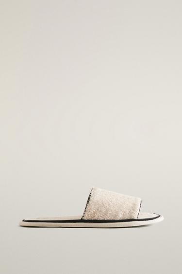 Zara Шлёпанцы махровые с контрастной отделкой