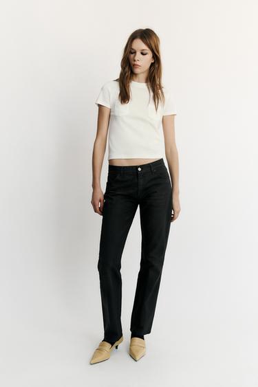 Zara Свободные прямые джинсы с низкой посадкой и восковым эффектом TRF