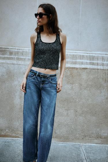 Zara Вязаный топ с пайетками и металлической нитью
