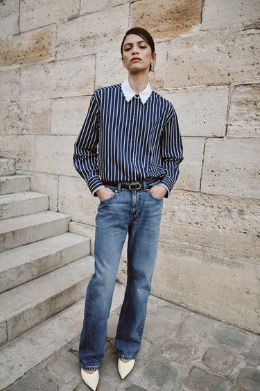 Zara Полосатая поплиновая рубашка