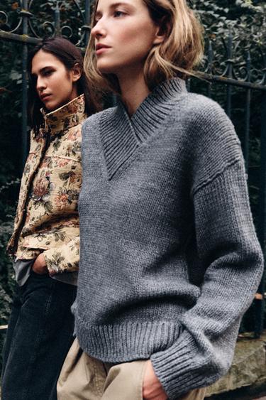 Zara Вязаный джемпер с V-образным вырезом
