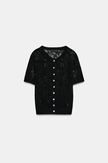 Zara Кардиган с короткими рукавами и цветочным узором