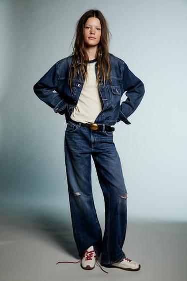 Zara Прямые джинсы с рваной отделкой
