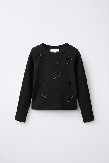 Zara Футболка с вышивкой из искусственного жемчуга
