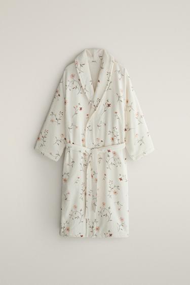 Zara Халат из хлопкового велюра с цветочным принтом (380 г/м²)