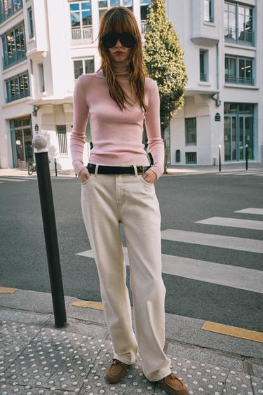 Zara Тонкий вязаный джемпер с высоким воротом