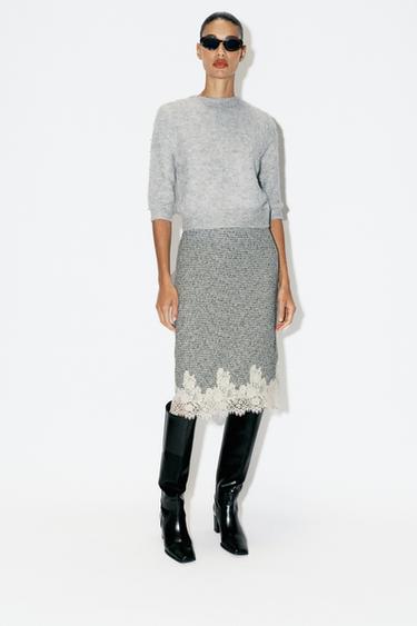 Zara Вязаный джемпер с эффектом ворса и бусинами