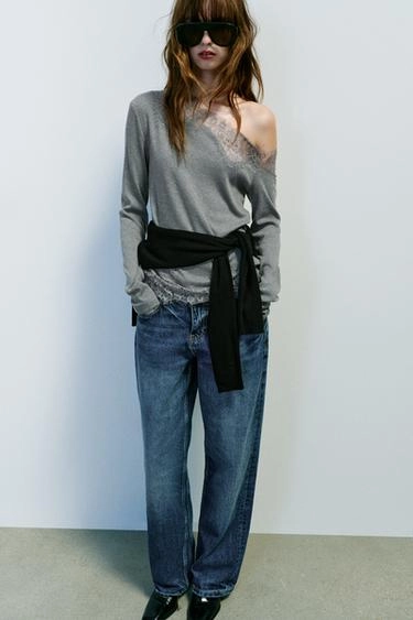 Asymmetric lace top