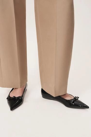 Кожаные балетки с бантом - zara woman