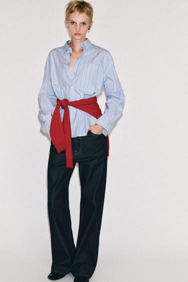 Zara Рубашка в полоску из хлопка OXFORD из коллекции ZW
