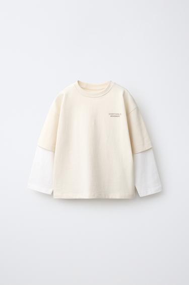Zara Футболка с двойными рукавами и слоганом