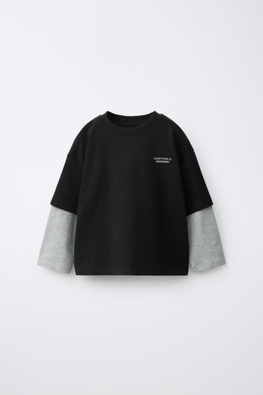 Zara Футболка с двойным рукавом и слоганом