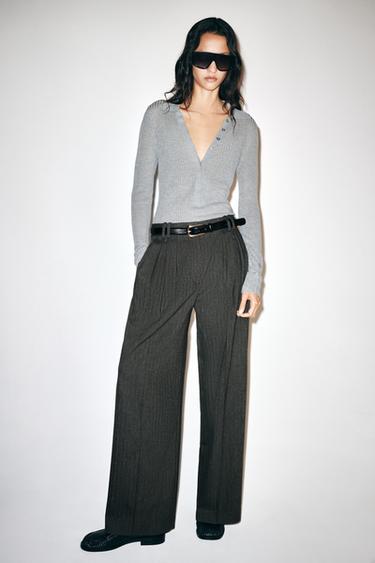 Zara Широкие брюки с елочкой из коллекции ZW