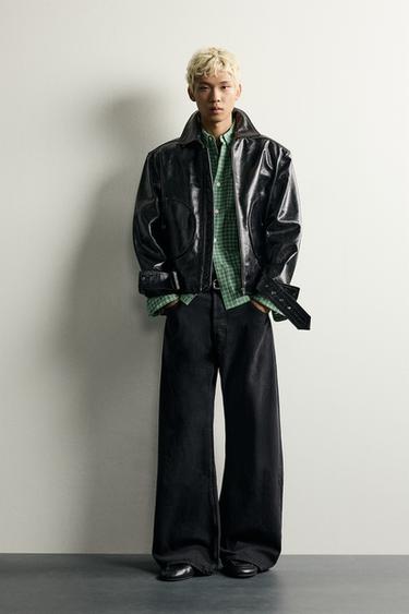 Zara Укороченная кожаная куртка