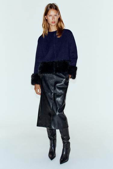 Zara Жакет комбинированный с имитацией меха