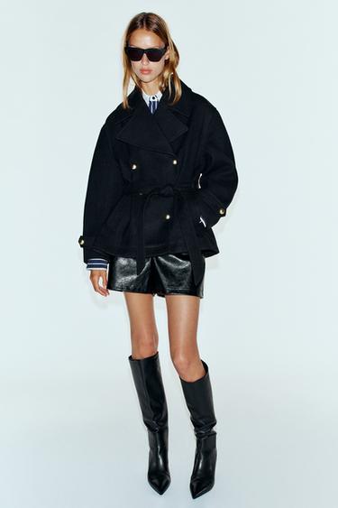 Zara Двубортное пальто с поясом