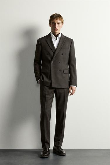 Zara Двубортный пиджак из шерстяной смеси с узором «гусиная лапка»