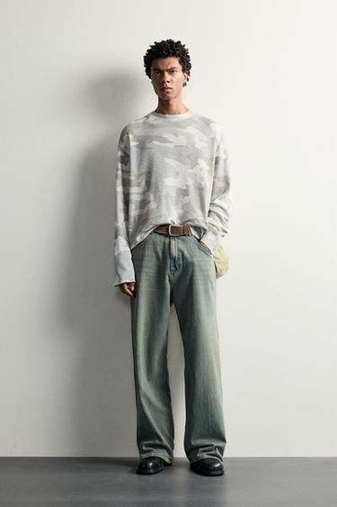 Zara Свитшот с абстрактным принтом и фактурой вафельного трикотажа