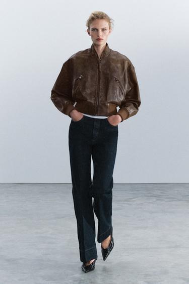 Zara Укороченная куртка из 100% кожи ZARA «ZW»