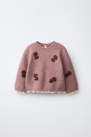 Zara Вязаный джемпер с вышивкой цветов