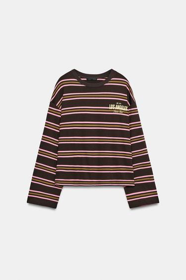 Zara Футболка с полосками и слоганом купить с доставкой.