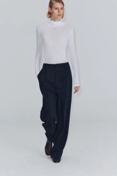 Полосатые плиссированные брюки с высокой посадкой zw collection