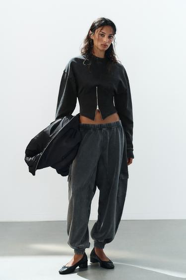 Zara Свитшот с эффектом выцветания и корсетной молнией