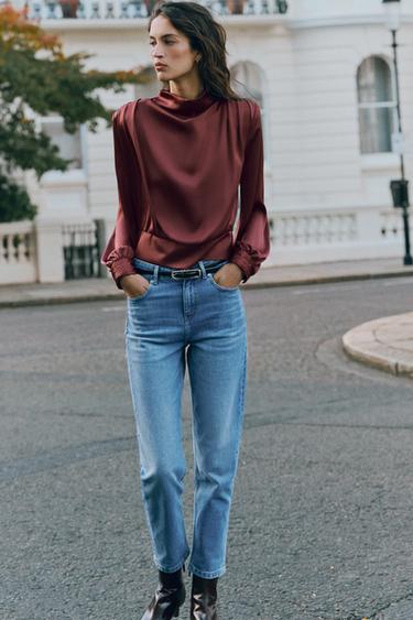 Zara Атласная блузка с плечевыми накладками купить с доставкой.