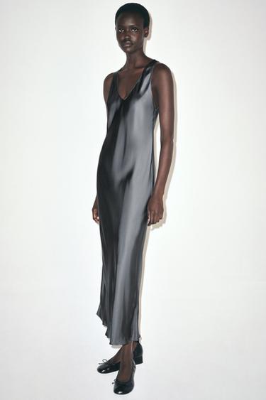 Zara Длинное сатиновое платье из коллекции ZW