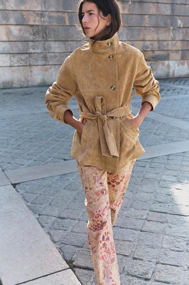 Zara Кожаная жакет с поясом 100%
