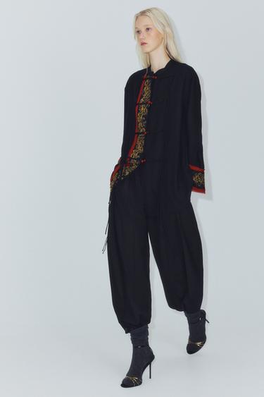 Zara Длинная комбинированная рубашка с вышивкой и бусинами