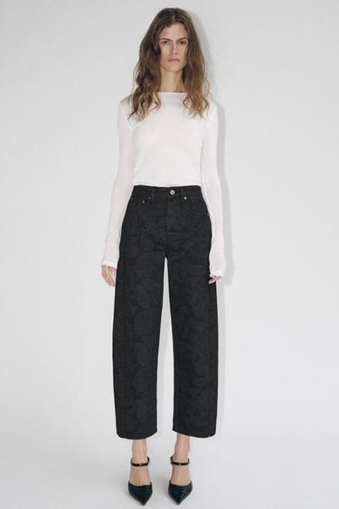 Zara Джинсы средней посадки с жаккардовым рисунком и укороченным силуэтом
