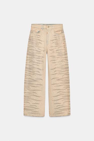Zara Джинсы BAGGY средней посадки с блестками
