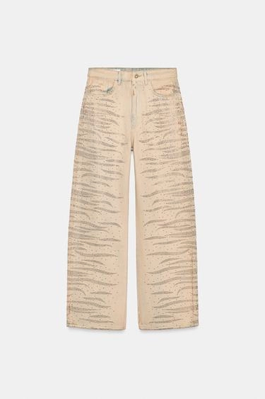 Джинсы baggy средней посадки с блестками- Заказать в России