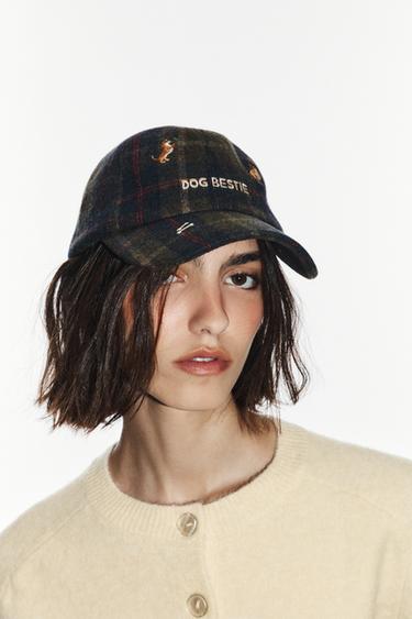 Zara Кепка с вышивкой собаки из шерстяного микса в клетку